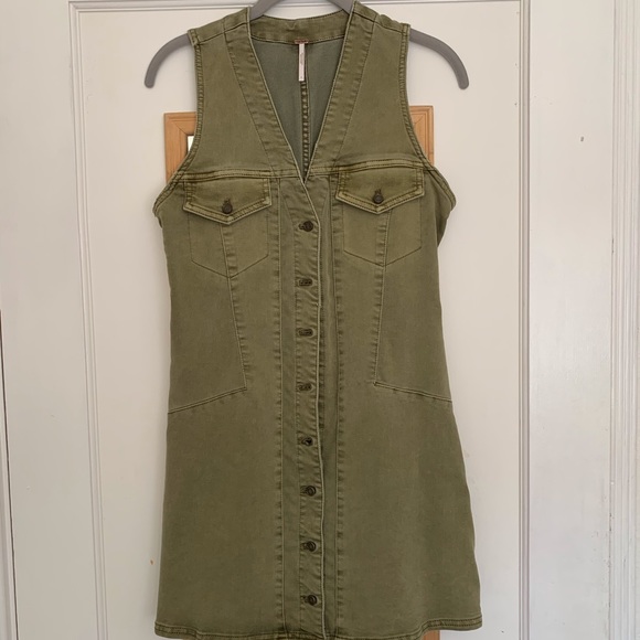 Free People Army Green Button-up Dress - Picture 1 of 3